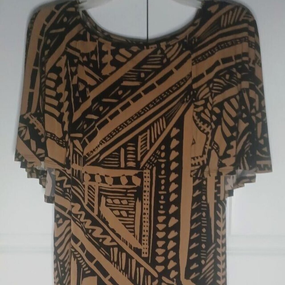 IMAN Ladies Top Brown, Black with peekaboo shoulder size Large